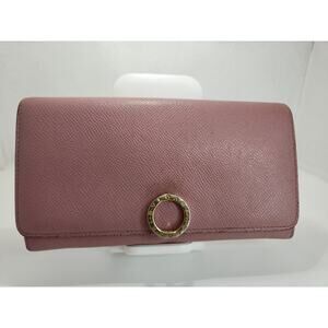 Bvlgari Pink Leather Continental Wallet‎ with Gold Ring Detail